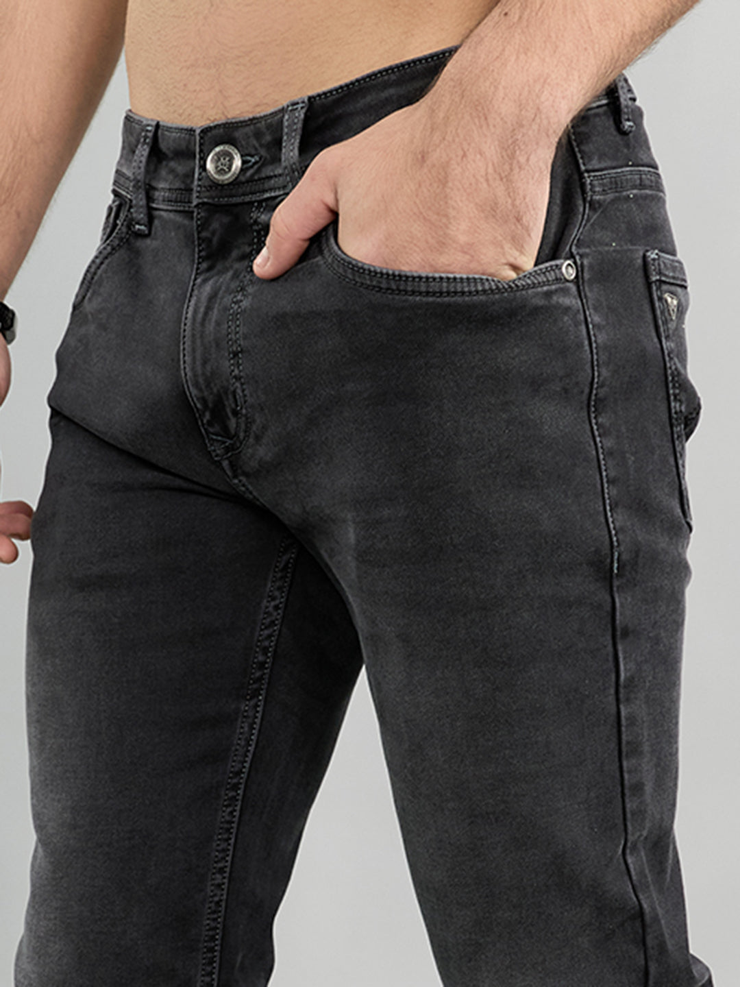 Men Grey Light Wash Skinny Fit Denim