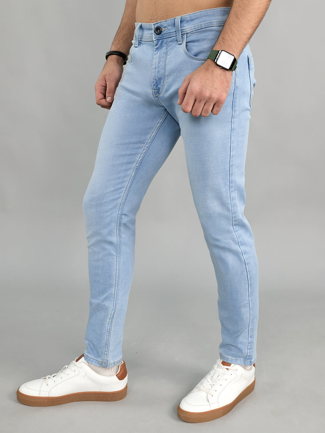 Men Light Blue Solid Skinny Fit Denim