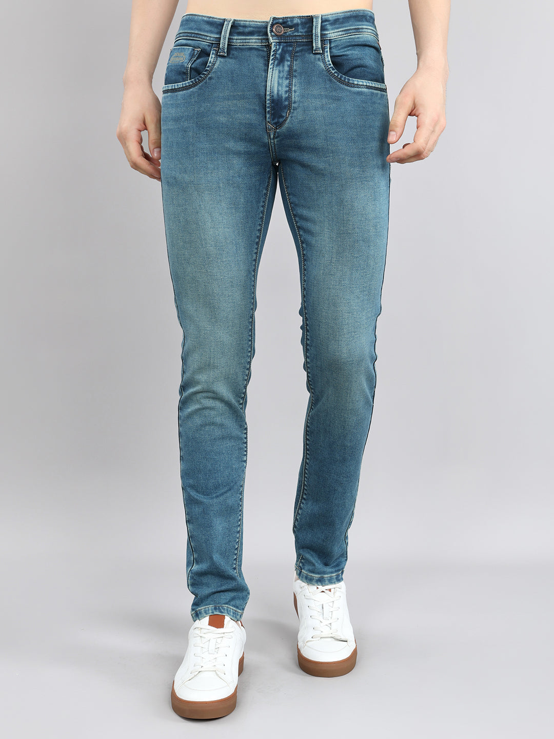 Men Light Green Light Wash Skinny Fit Denim