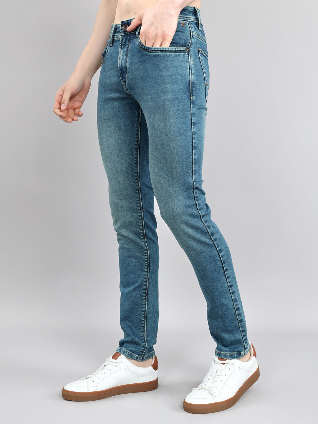 Men Light Green Light Wash Skinny Fit Denim