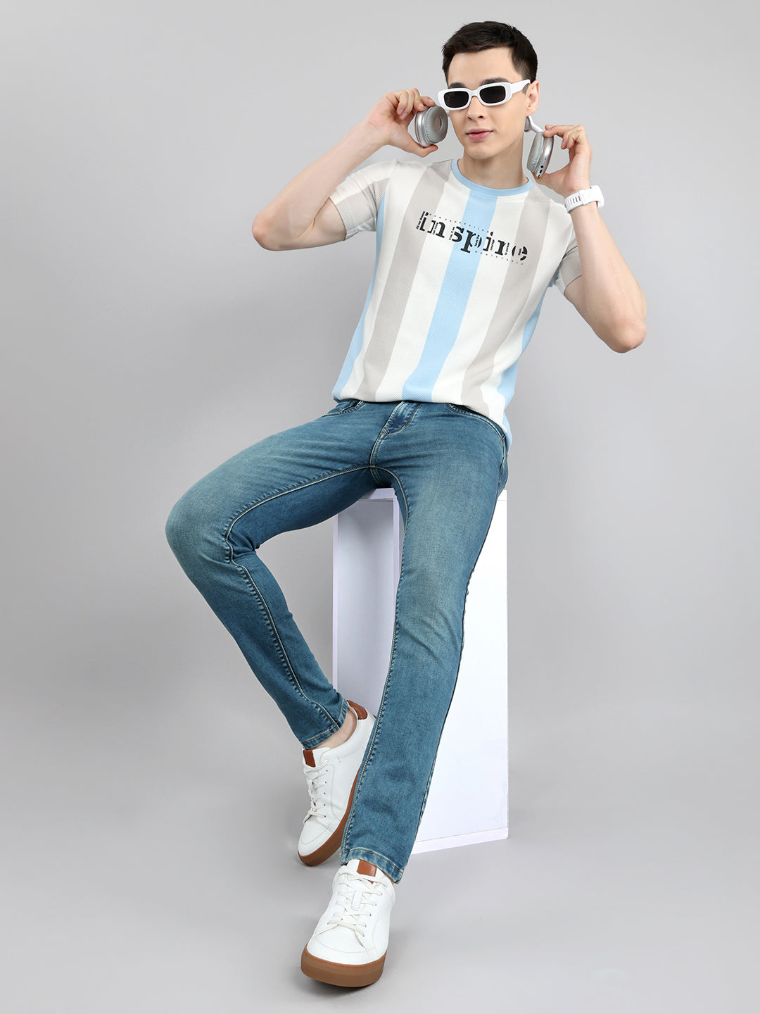 Men Light Green Light Wash Skinny Fit Denim