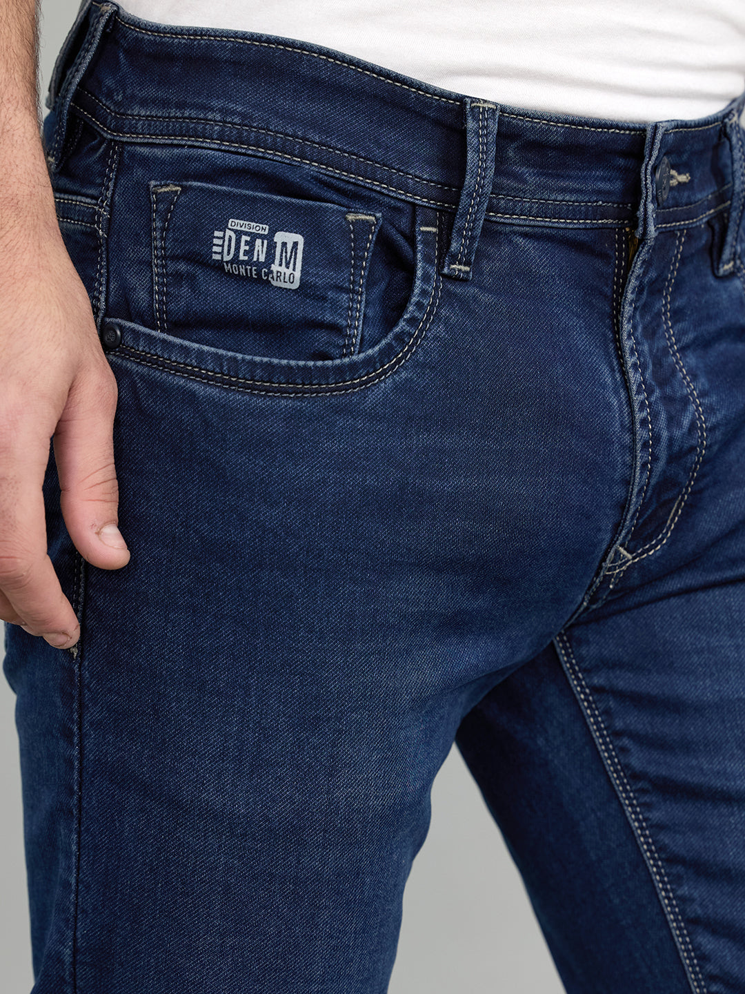 Men Navy Blue Light Wash Skinny Fit Denim