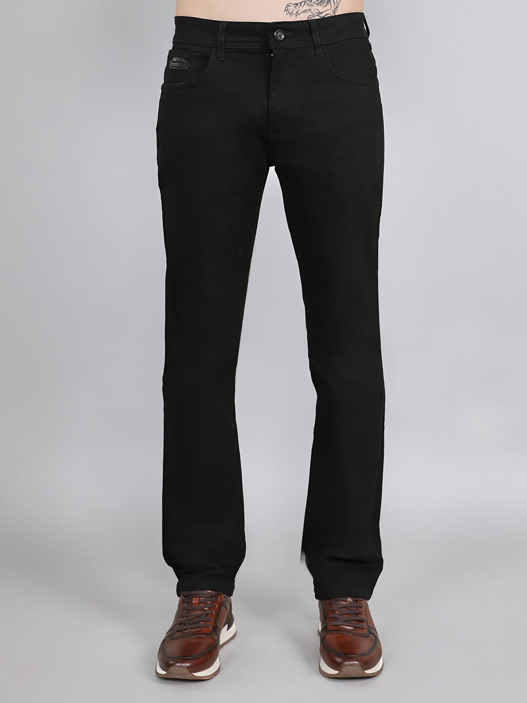 Men Black Light Wash Straight Fit Denim