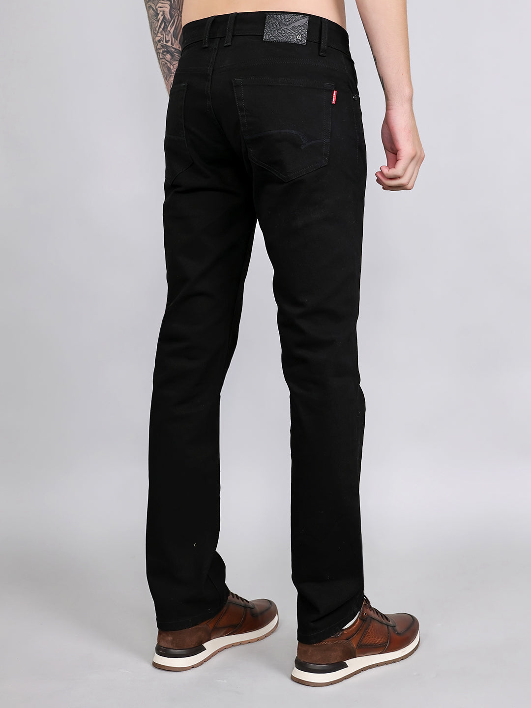 Men Black Light Wash Straight Fit Denim