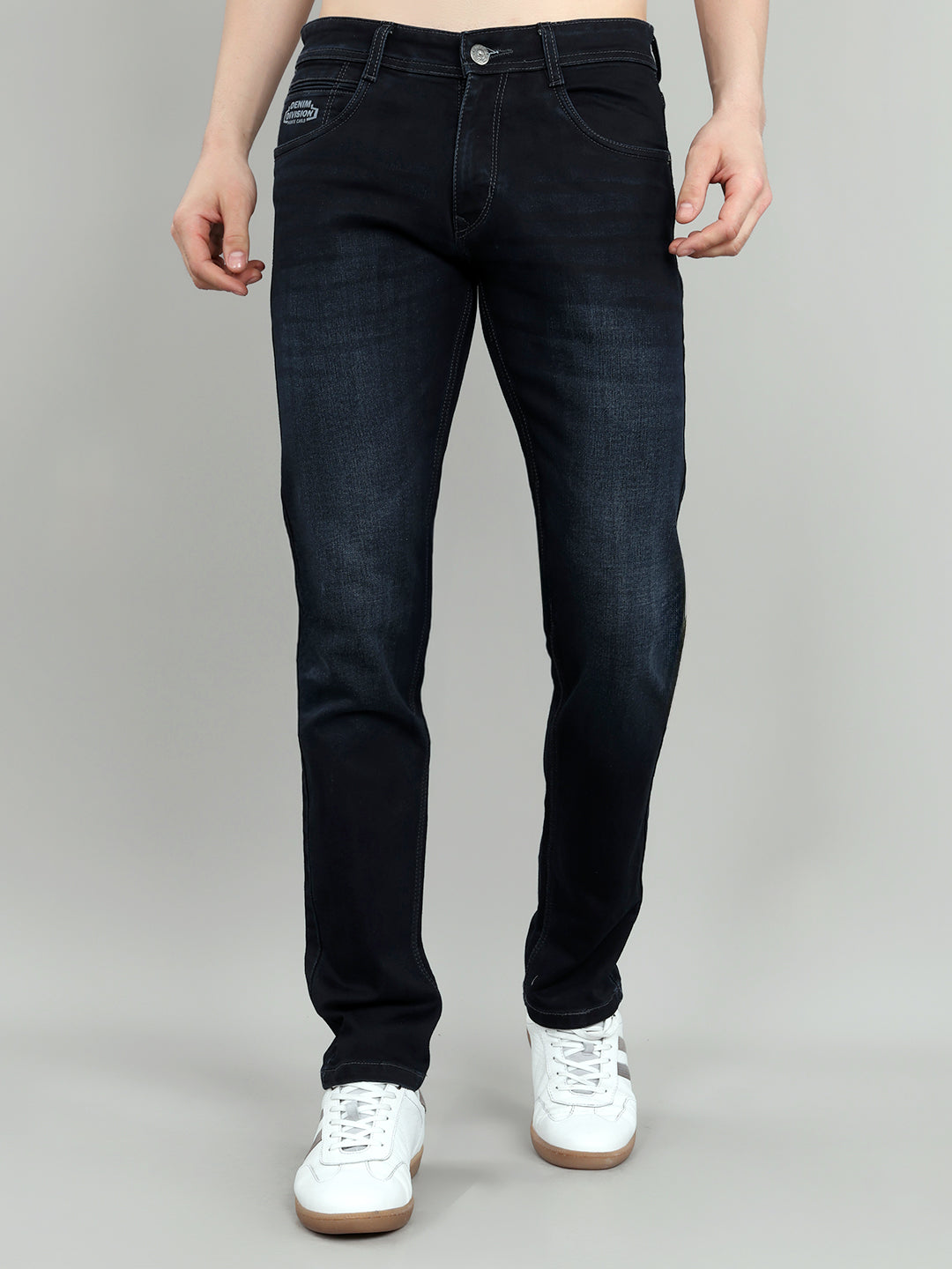 Men Dark Blue Light Wash Narrow Fit Denim