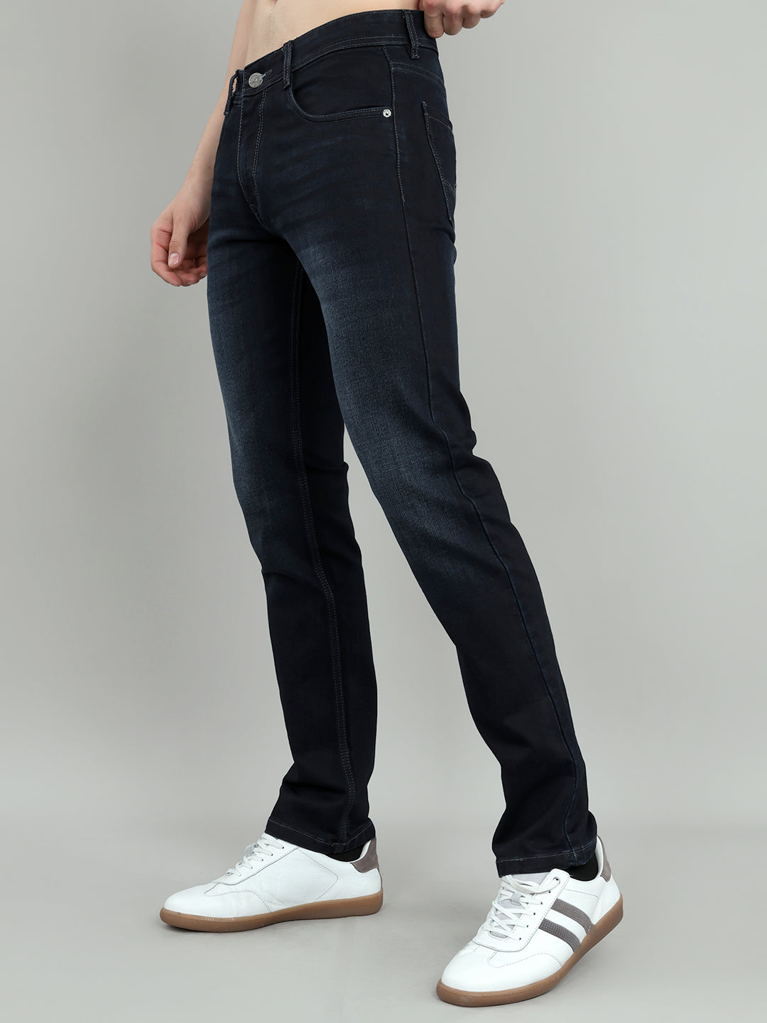 Men Dark Blue Light Wash Narrow Fit Denim