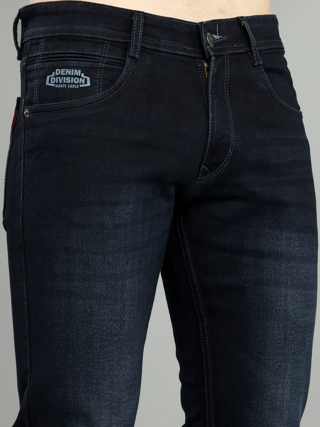 Men Dark Blue Light Wash Narrow Fit Denim