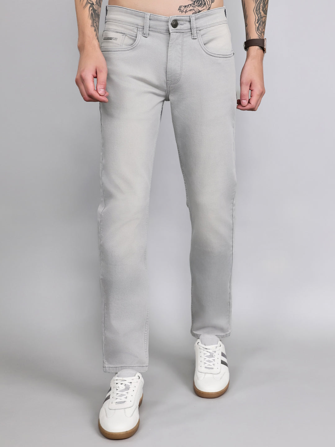 Men Light Grey Light Wash Narrow Fit Denim