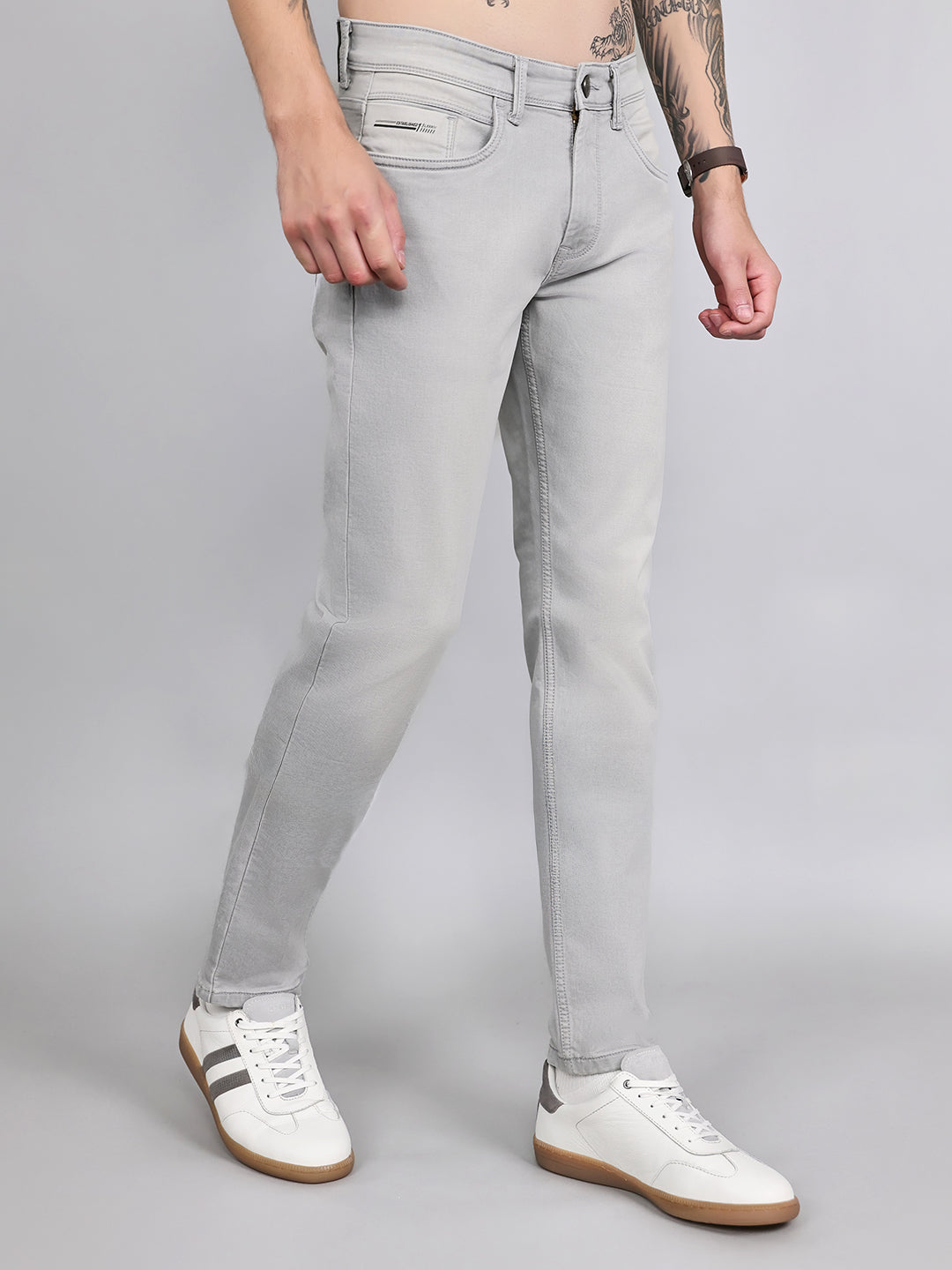 Men Light Grey Light Wash Narrow Fit Denim