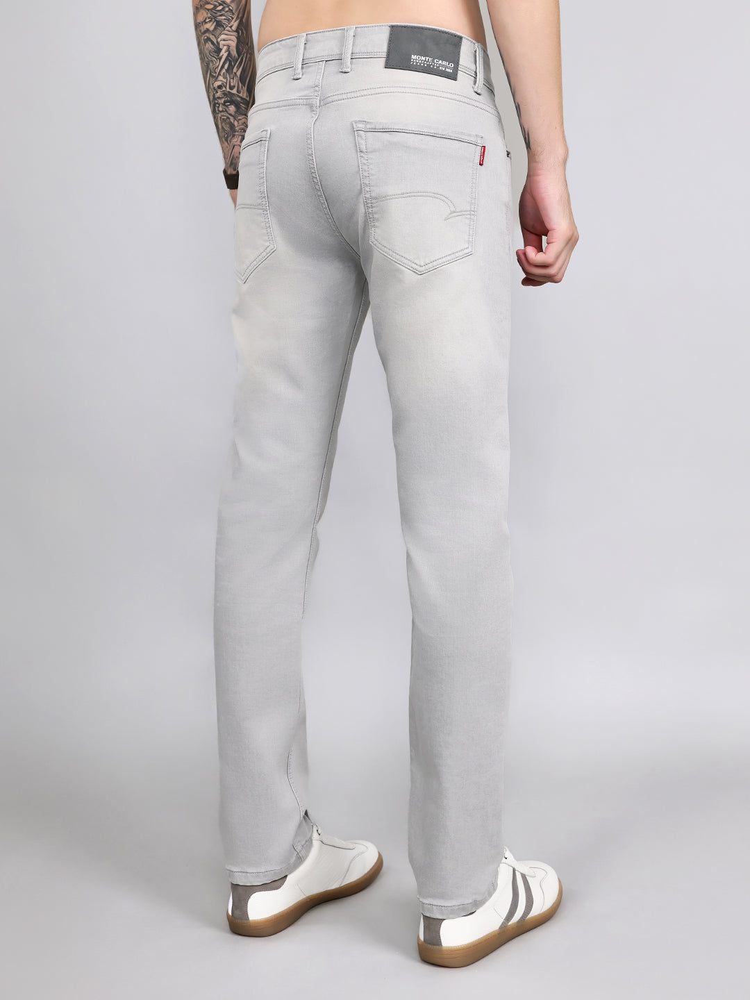 Men Light Grey Light Wash Narrow Fit Denim