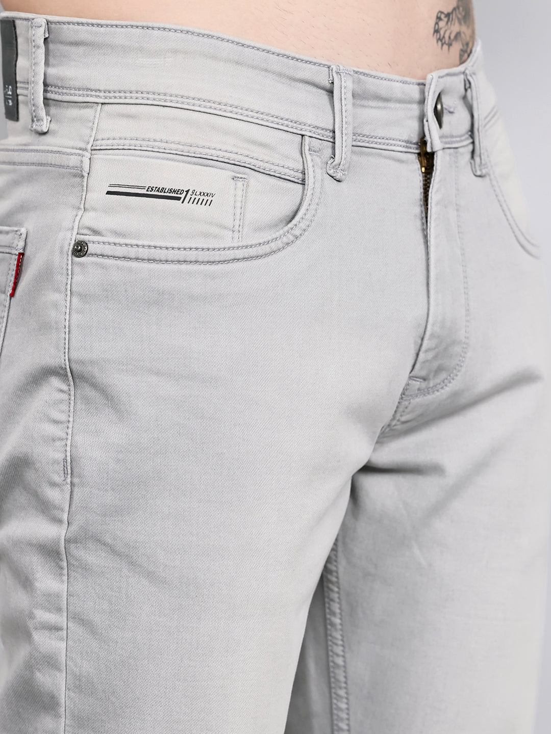 Men Light Grey Light Wash Narrow Fit Denim