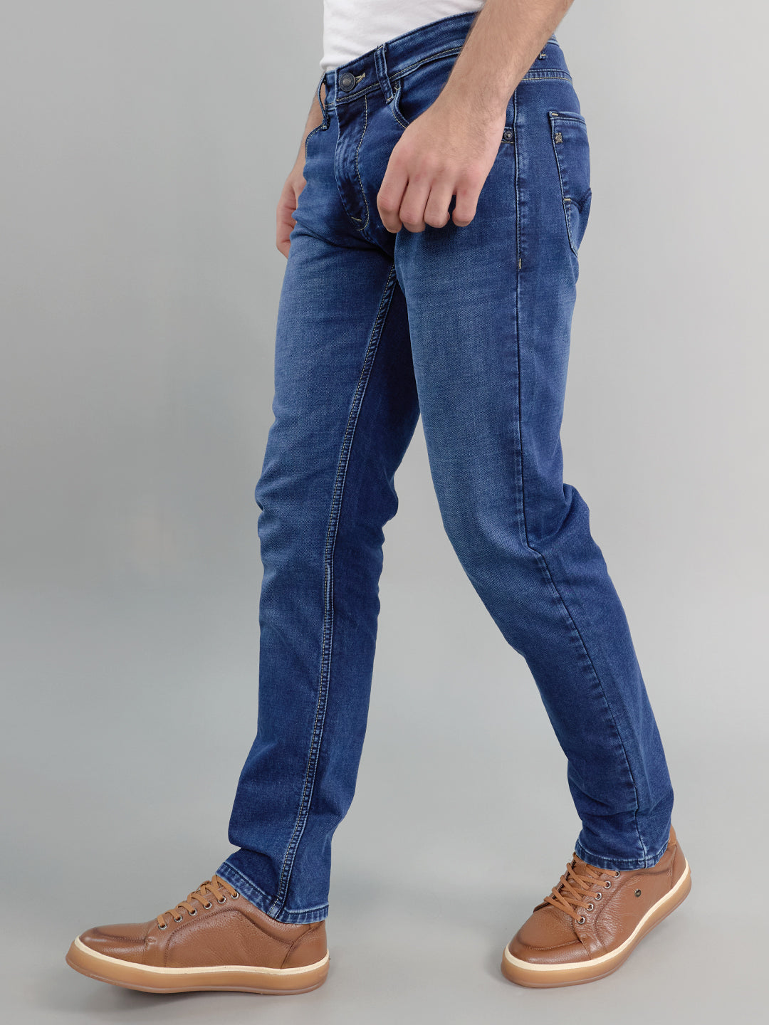 Men Dark Blue Light Wash Narrow Fit Denim