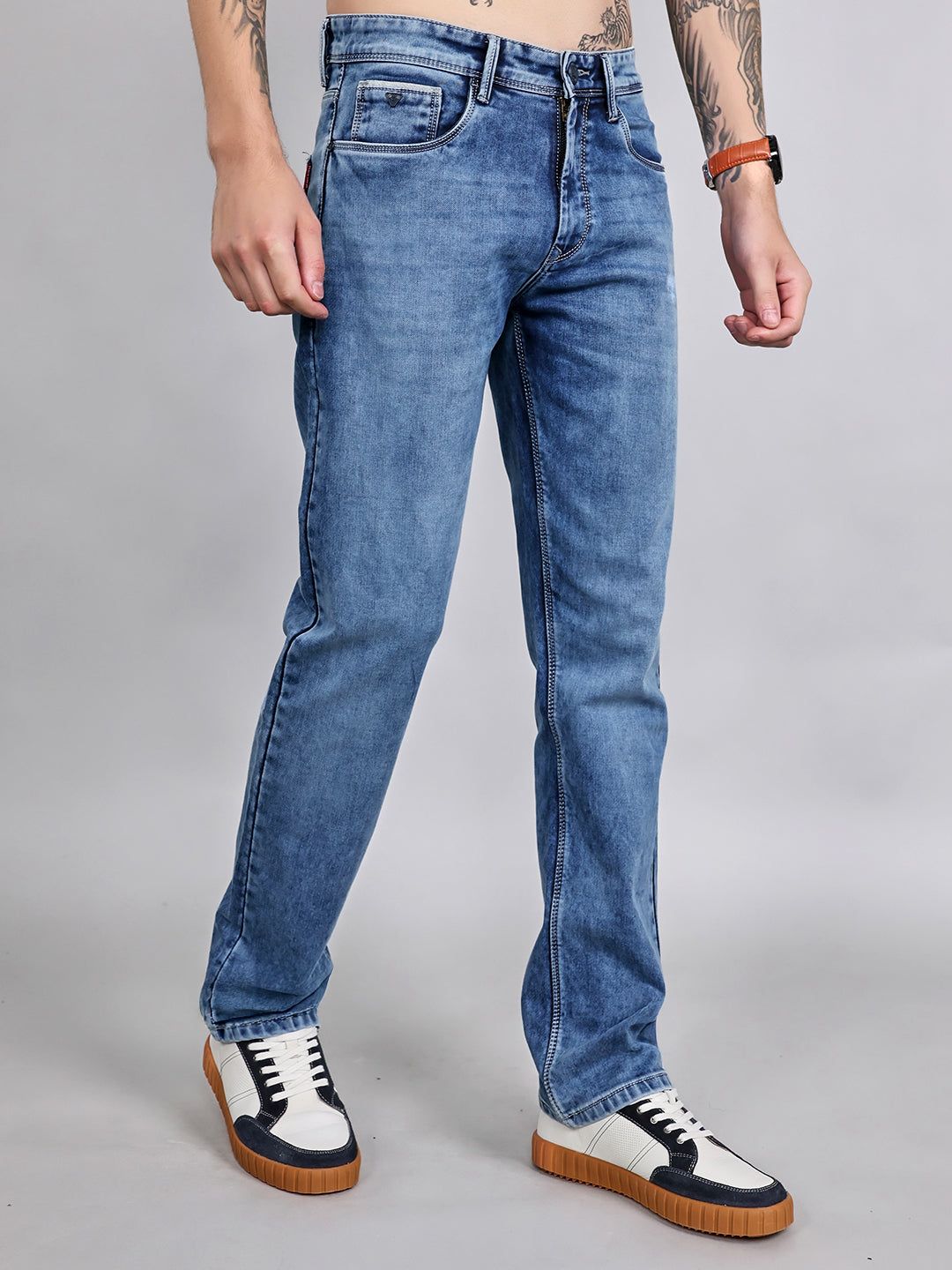 Men Light Blue Light Wash Straight Fit Denim