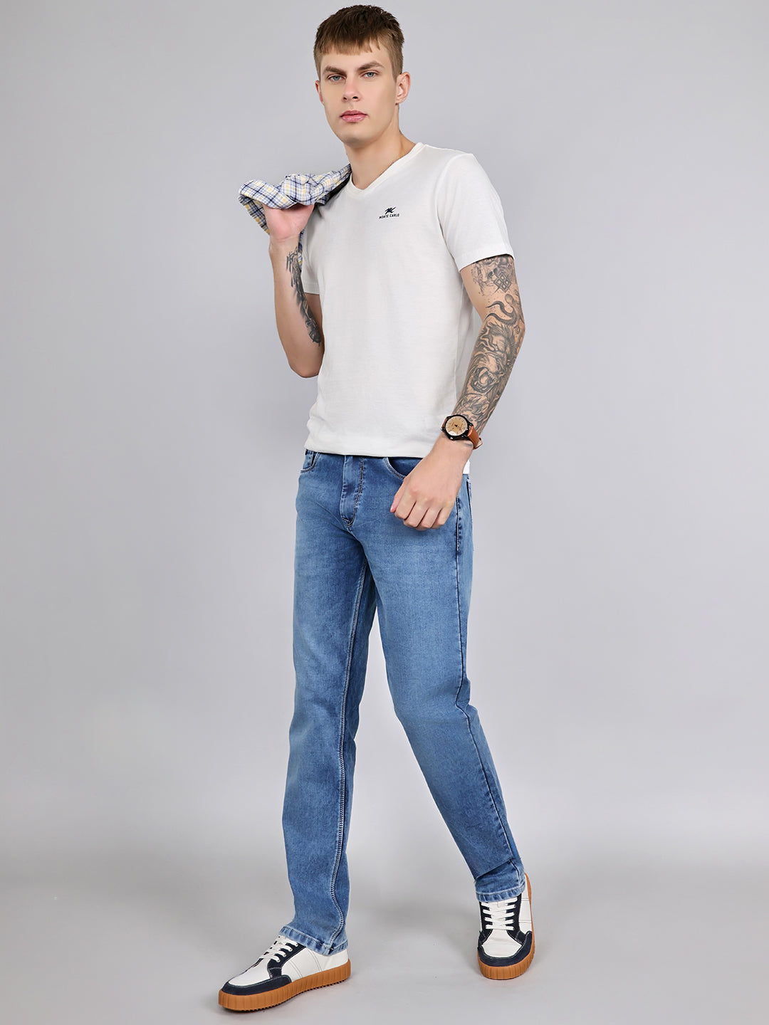 Men Light Blue Light Wash Straight Fit Denim