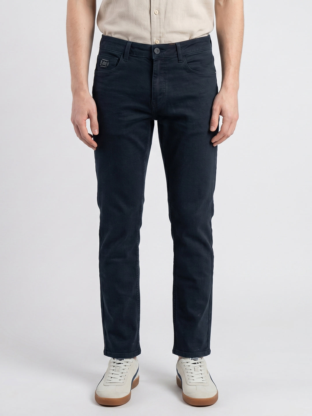 Men Dark Blue Light Wash Straight Fit Denim