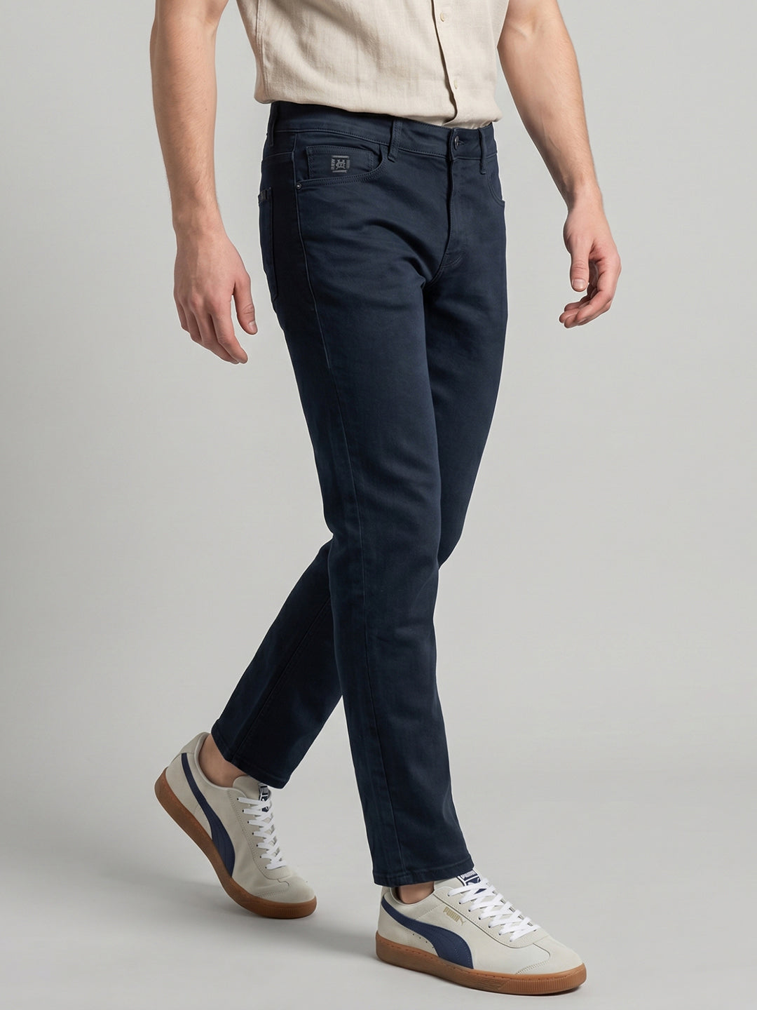 Men Dark Blue Light Wash Straight Fit Denim
