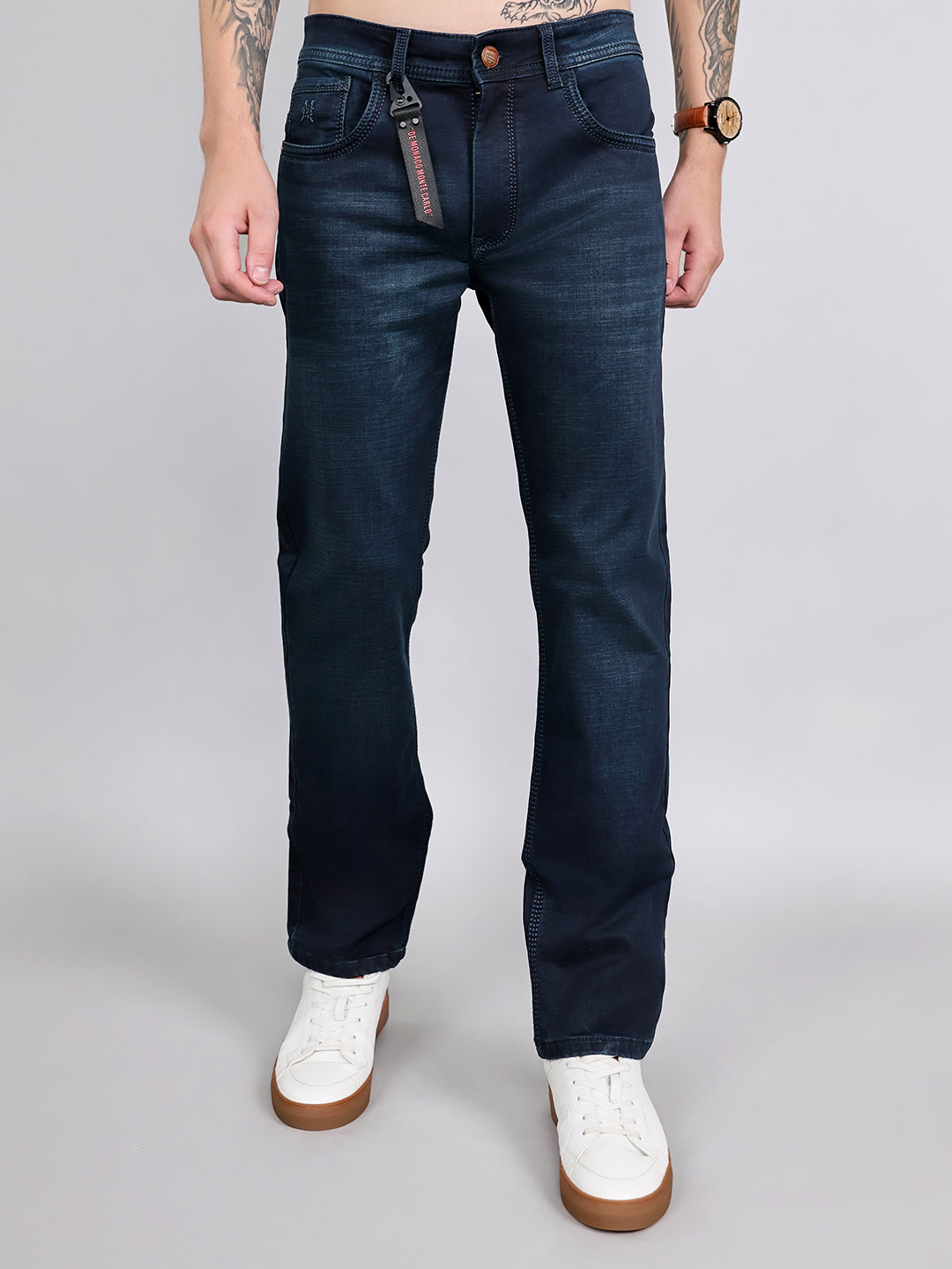 Men Dark Blue Light Wash Slim Fit Denim