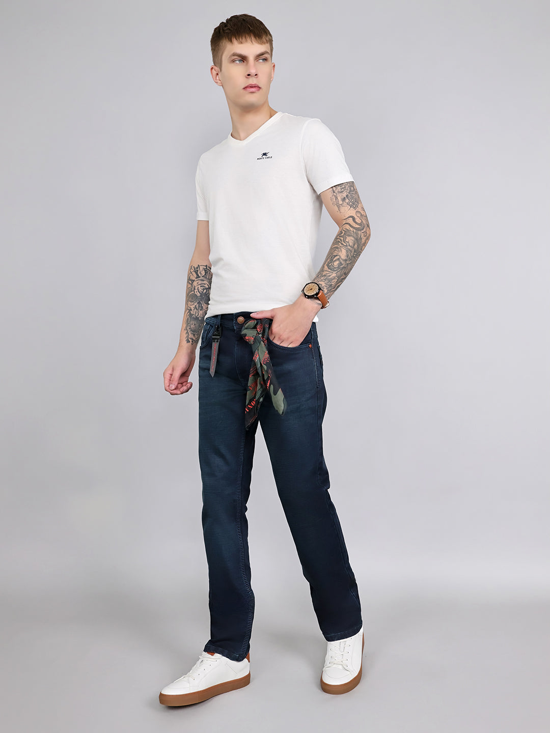 Men Dark Blue Light Wash Slim Fit Denim