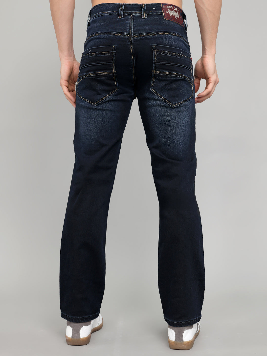 Men Dark Blue Solid Straight Fit Denim