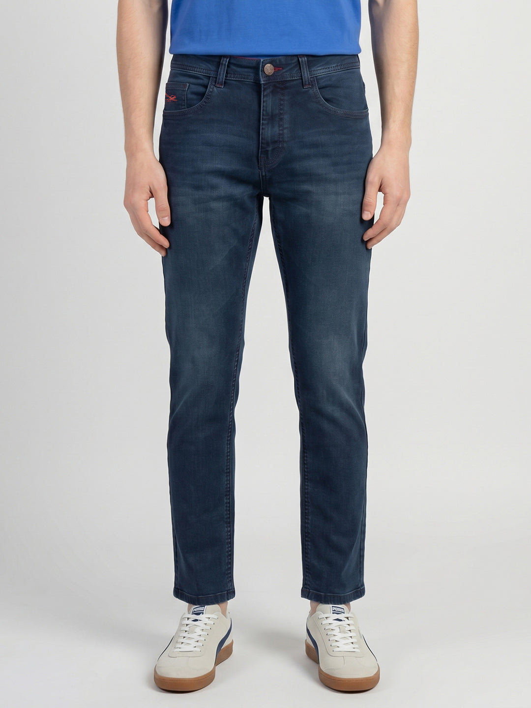 Men Blue Light Wash Straight Fit Denim