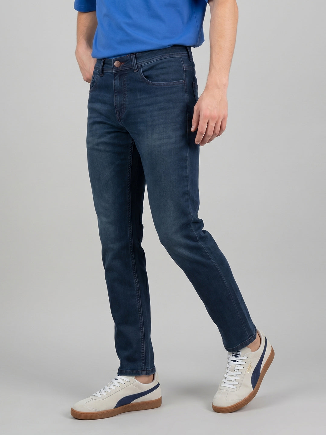 Men Blue Light Wash Straight Fit Denim