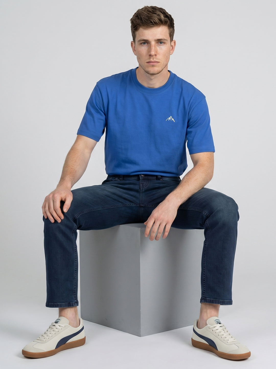 Men Blue Light Wash Straight Fit Denim