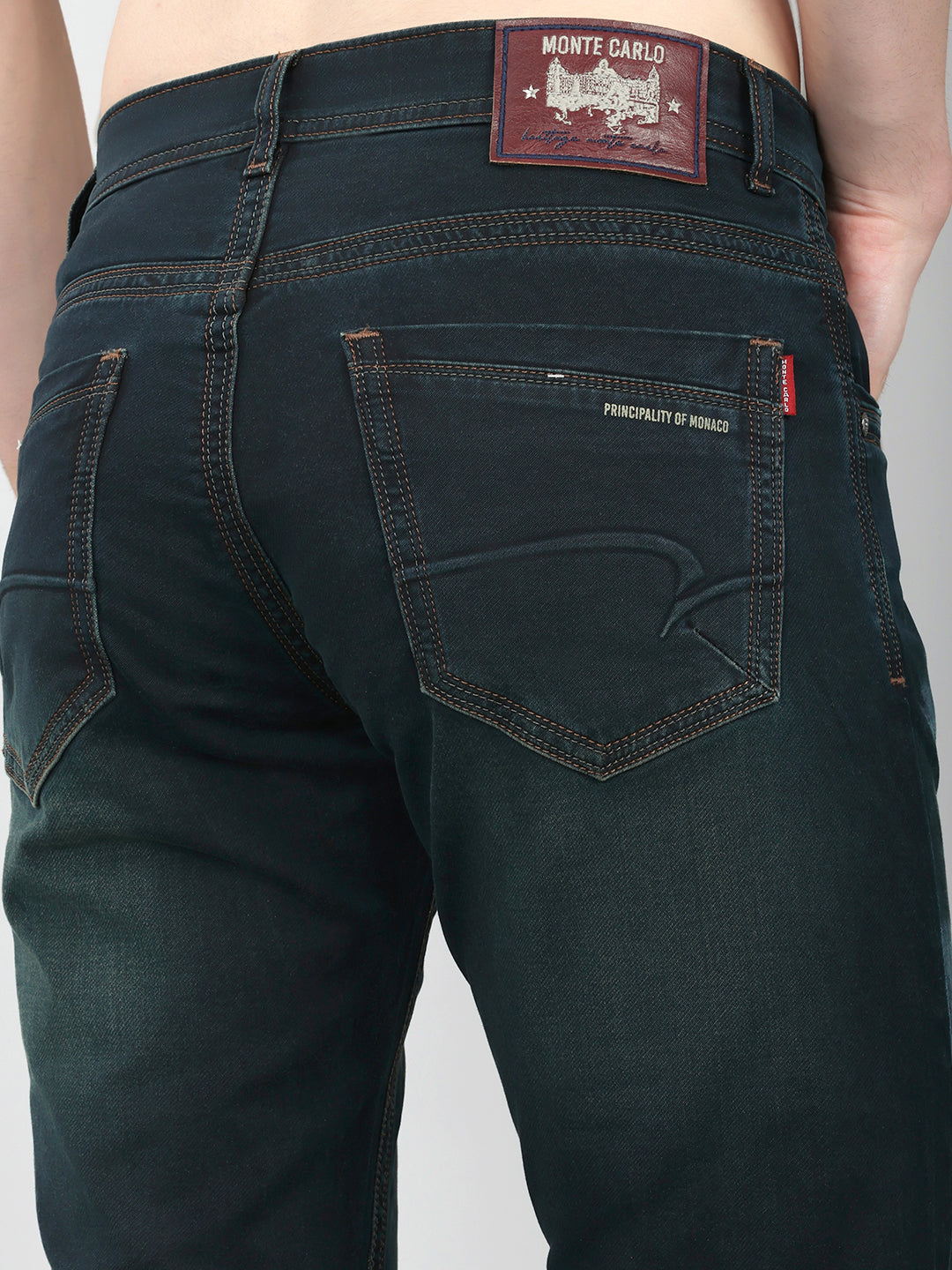 Men Green Light Wash Straight Fit Denim