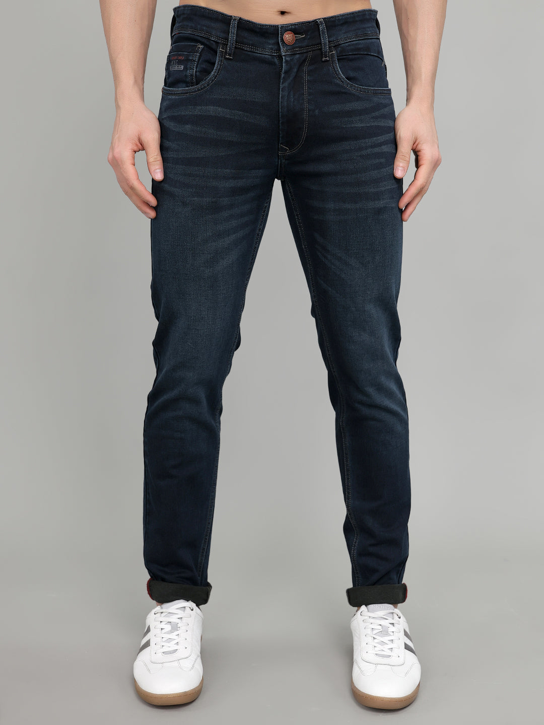 Men Blue Solid Regular Fit Denim
