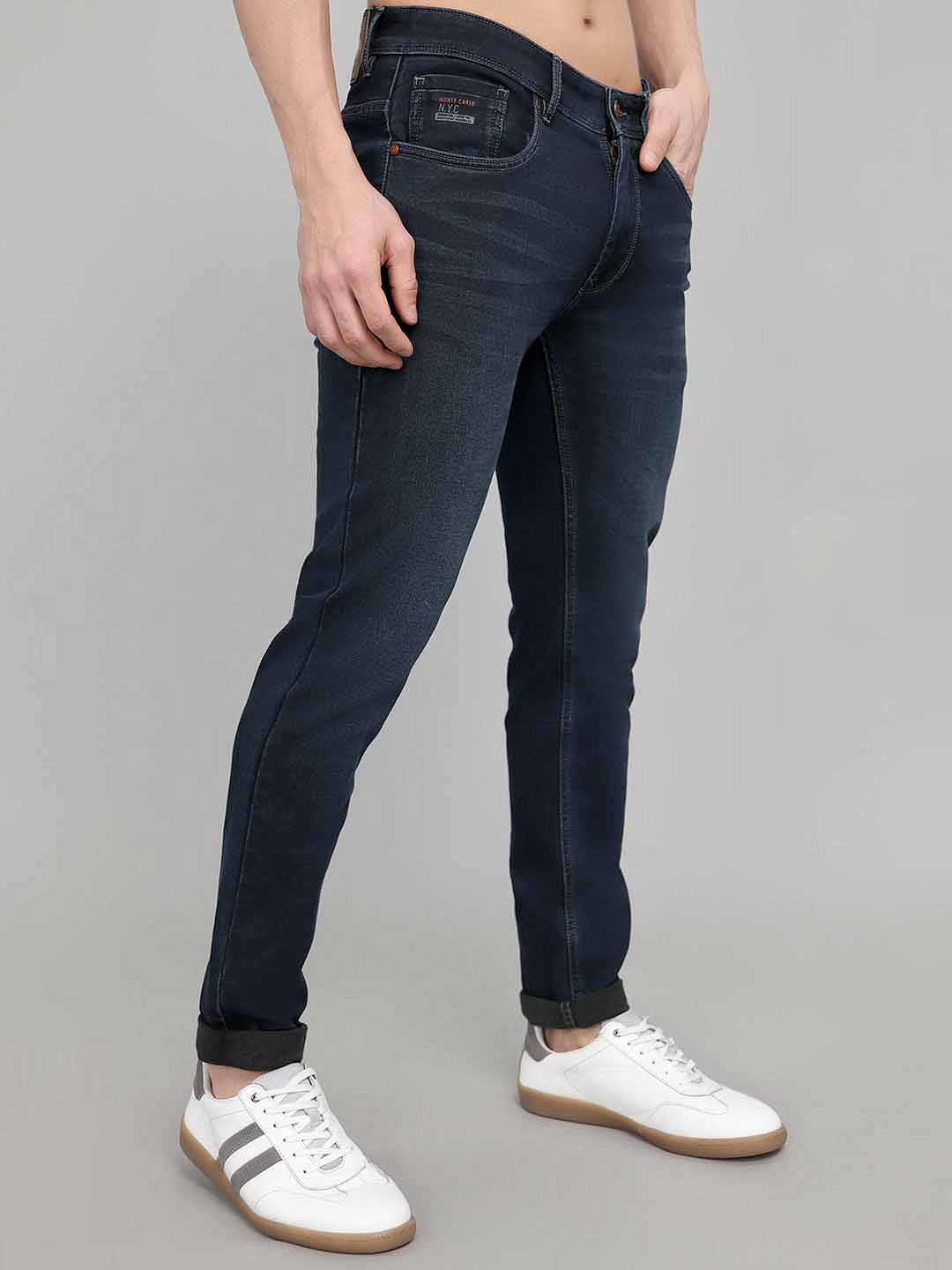 Men Blue Solid Regular Fit Denim
