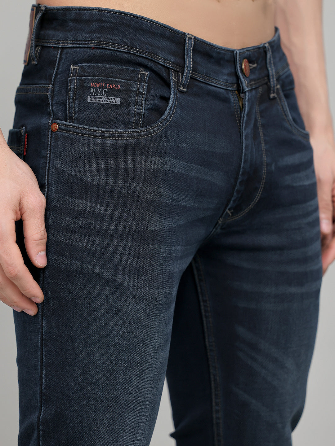 Men Blue Solid Regular Fit Denim