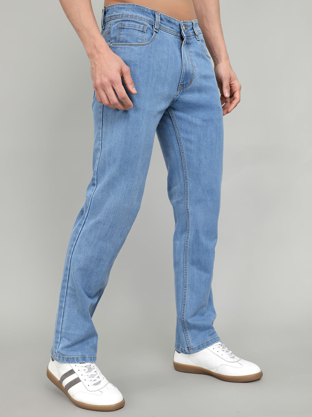 Men Dark Blue Solid Straight Fit Denim