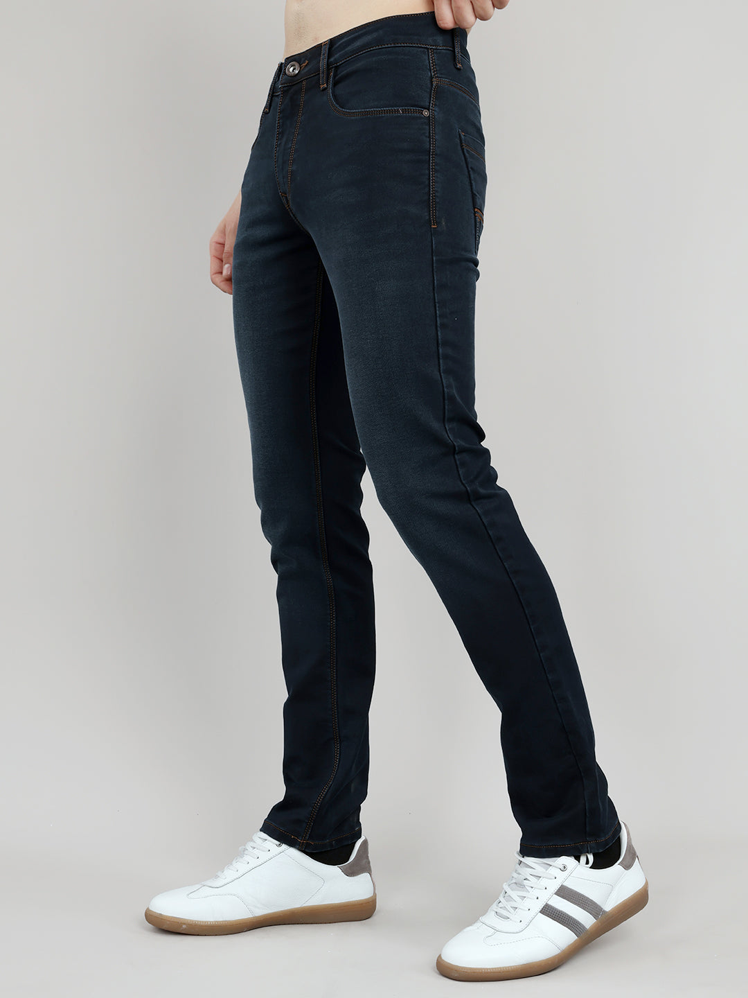 Men Dark Blue Light Wash Narrow Fit Denim