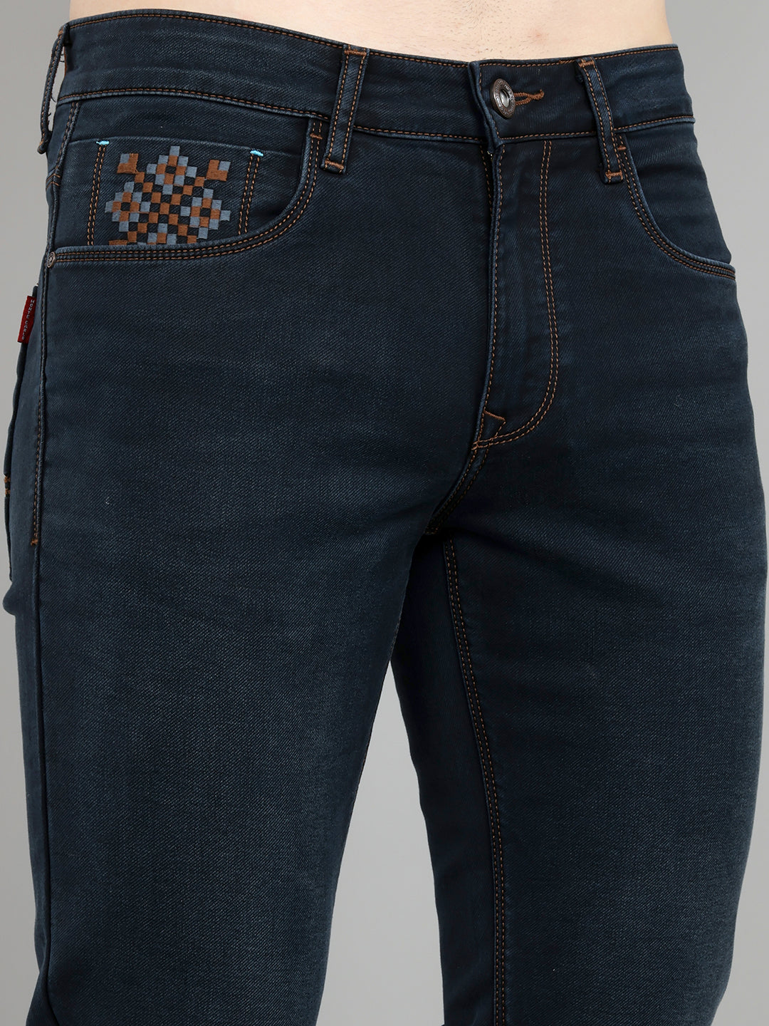 Men Dark Blue Light Wash Narrow Fit Denim
