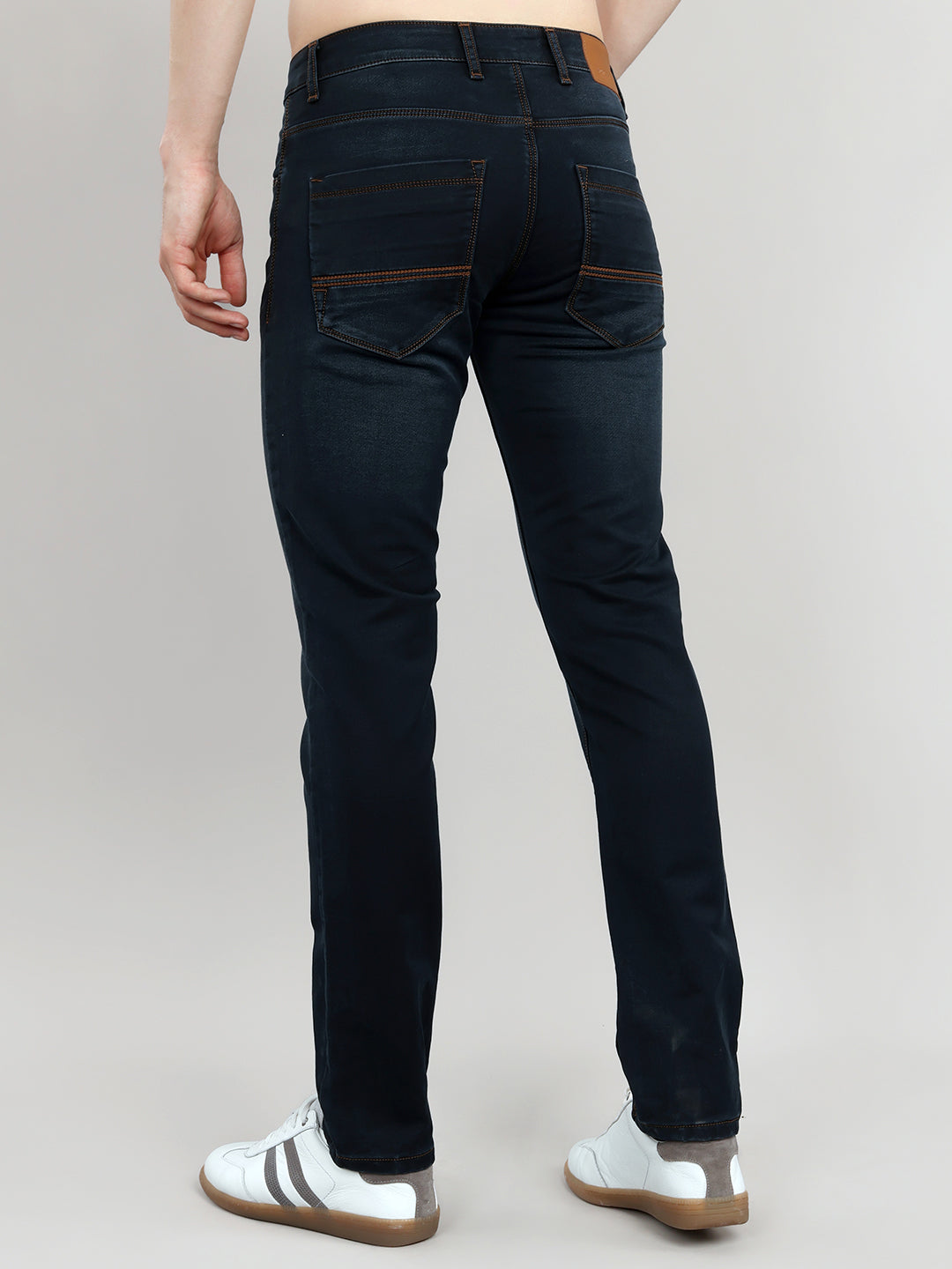 Men Dark Blue Light Wash Narrow Fit Denim