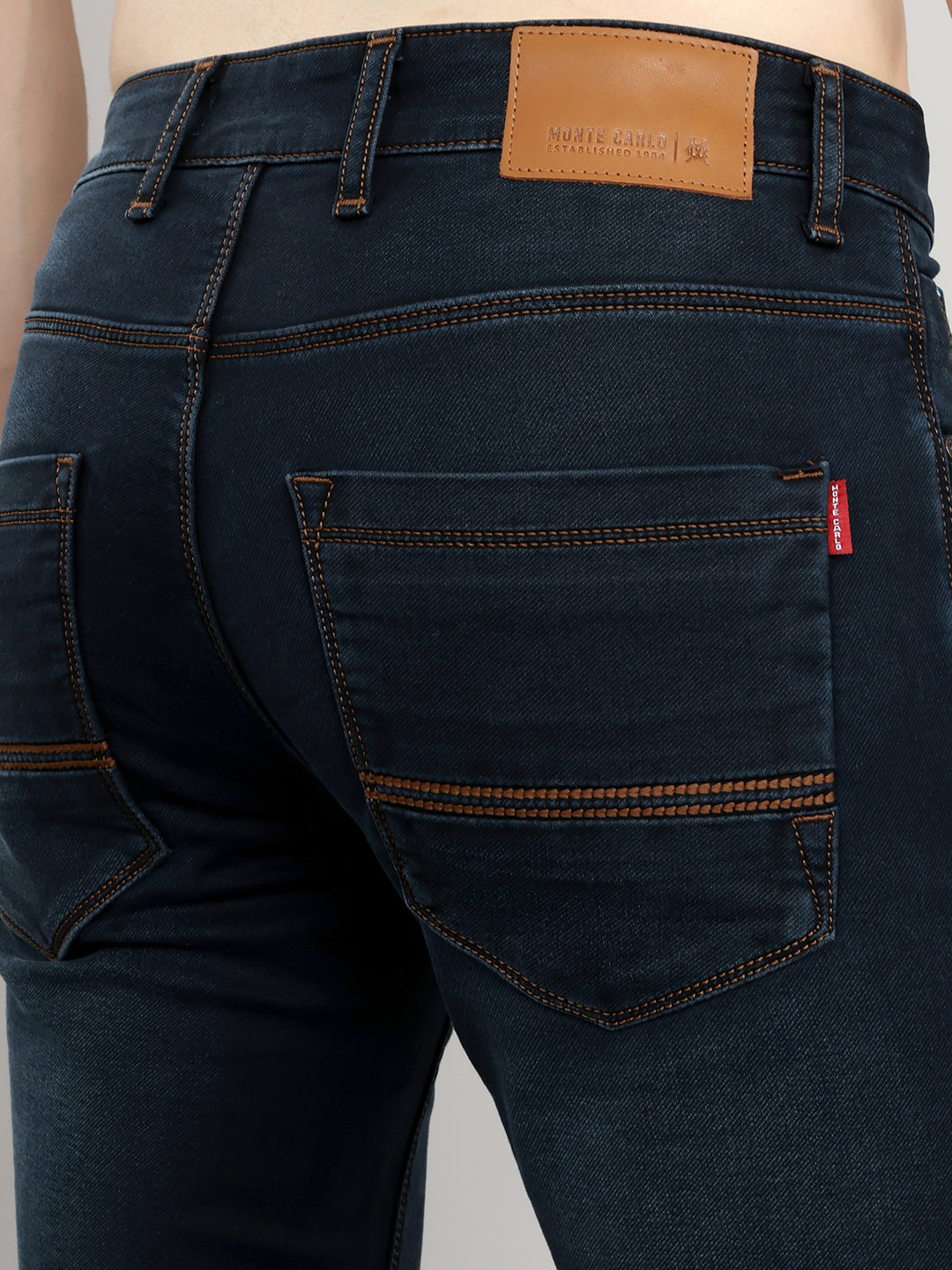 Men Dark Blue Light Wash Narrow Fit Denim