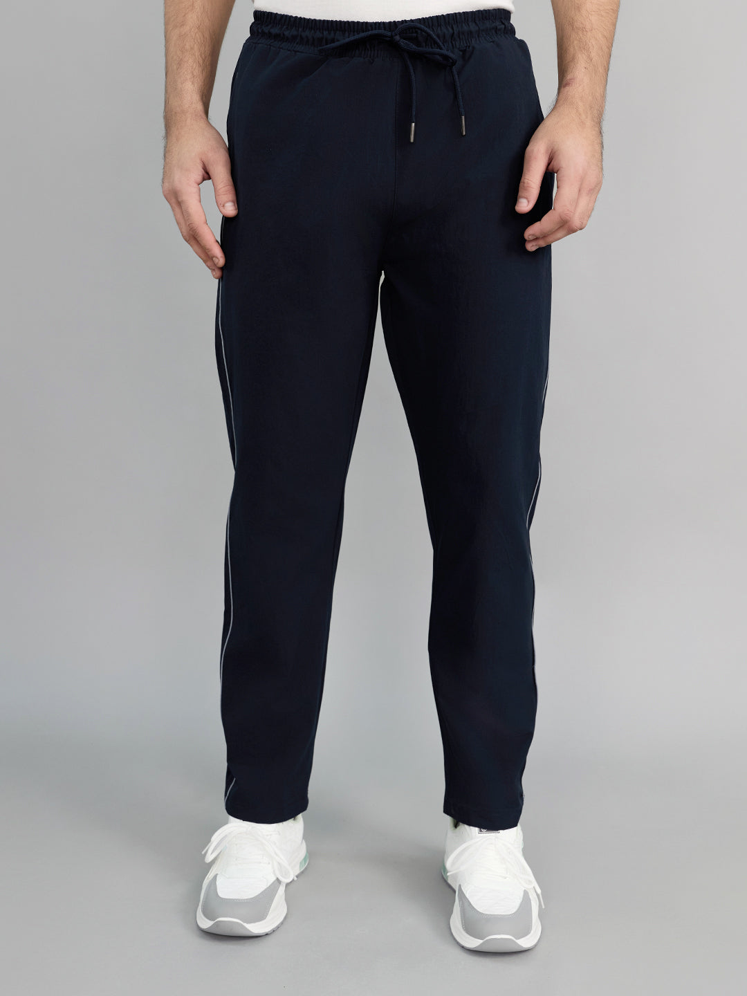 Men Navy Blue Solid Regular Fit Lower