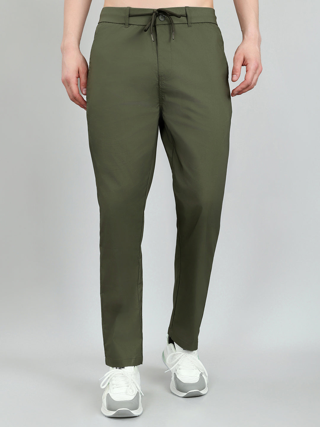 Men Olive Solid Regular Fit Lower