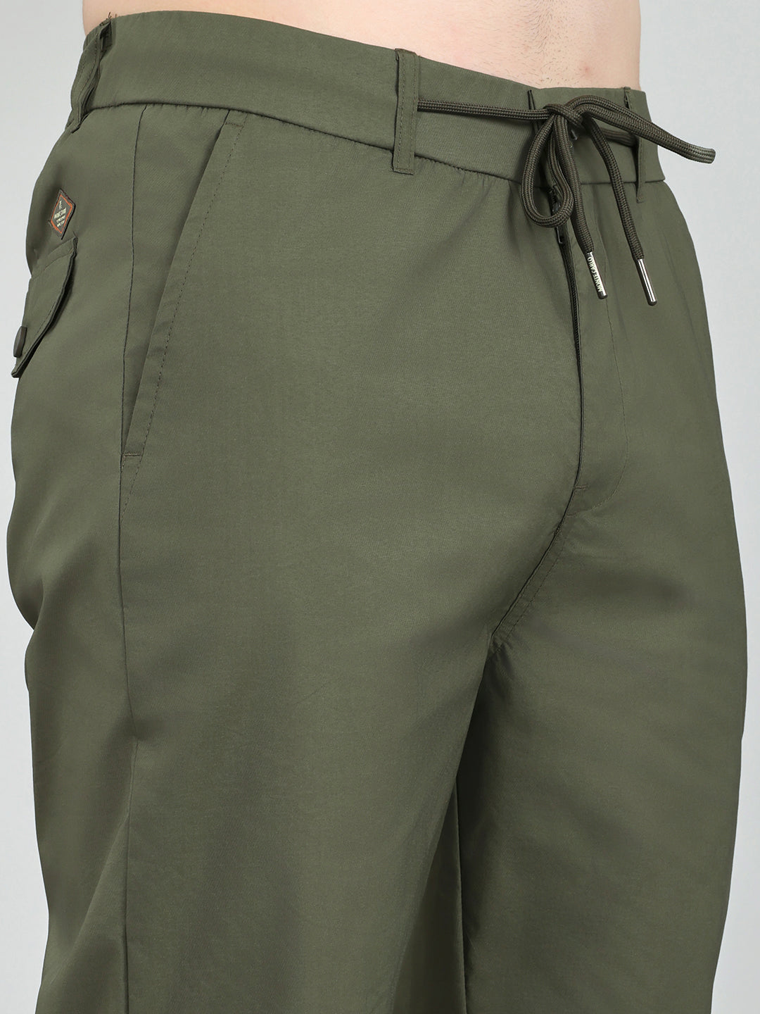Men Olive Solid Regular Fit Lower