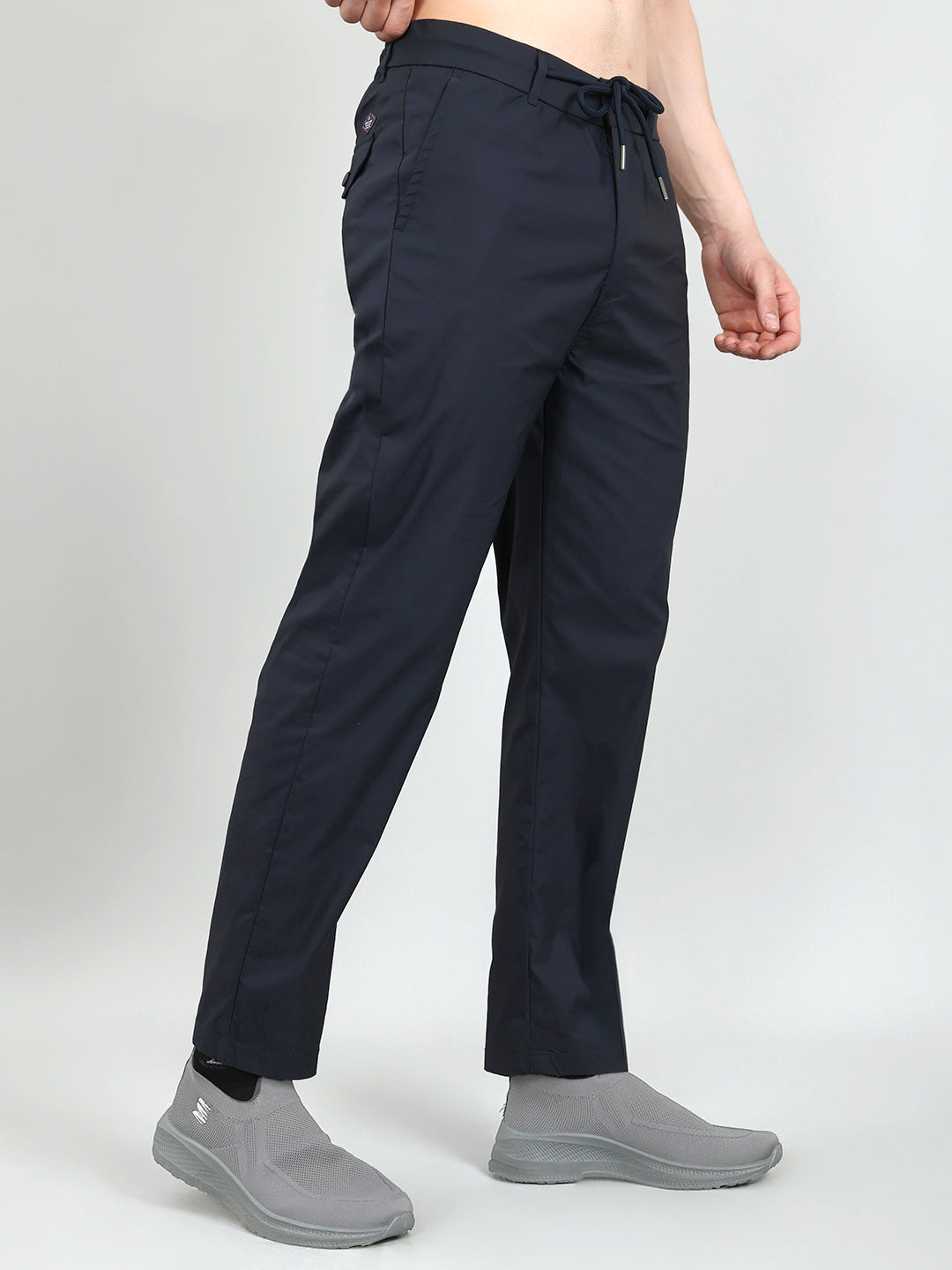 Men Navy Blue Solid Regular Fit Lower
