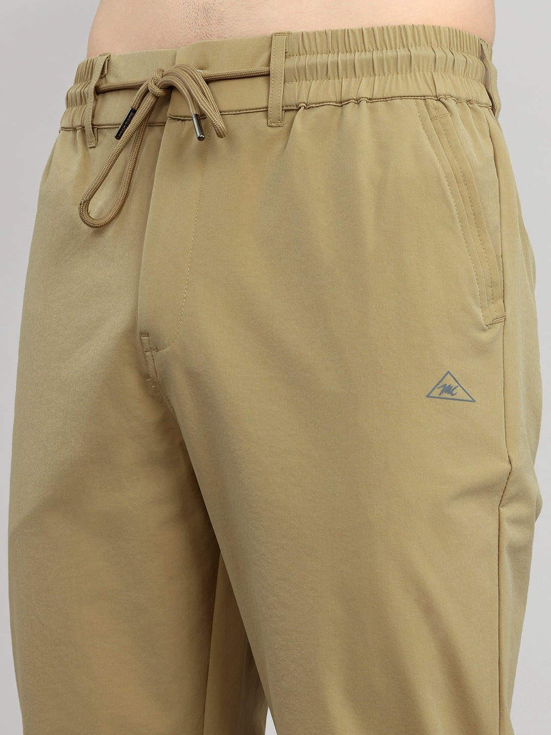 Men Khaki Solid Regular Fit Lower