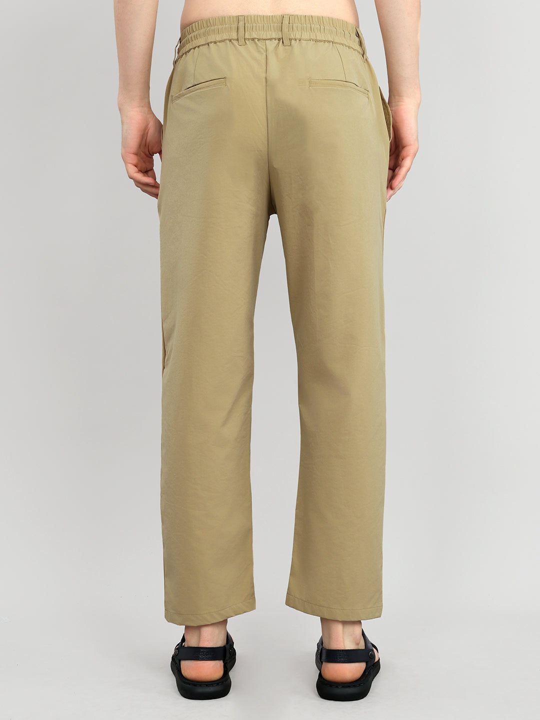 Men Khaki Solid Regular Fit Lower