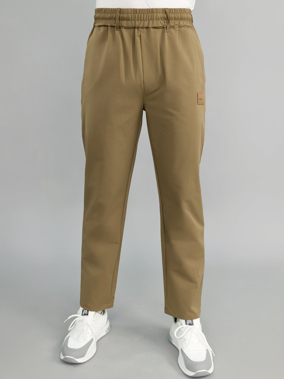 Men Khaki Solid Regular Fit Lower