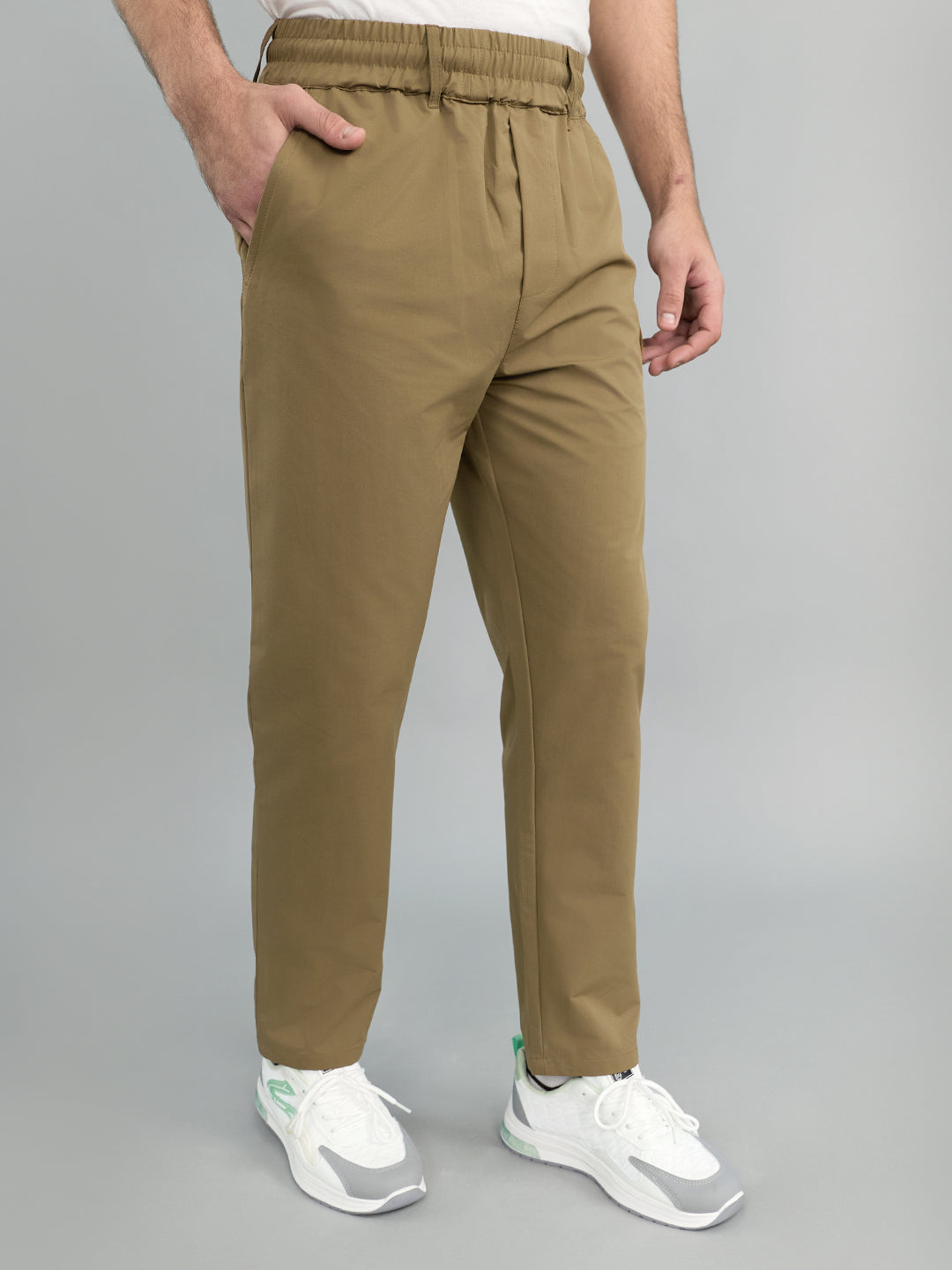 Men Khaki Solid Regular Fit Lower