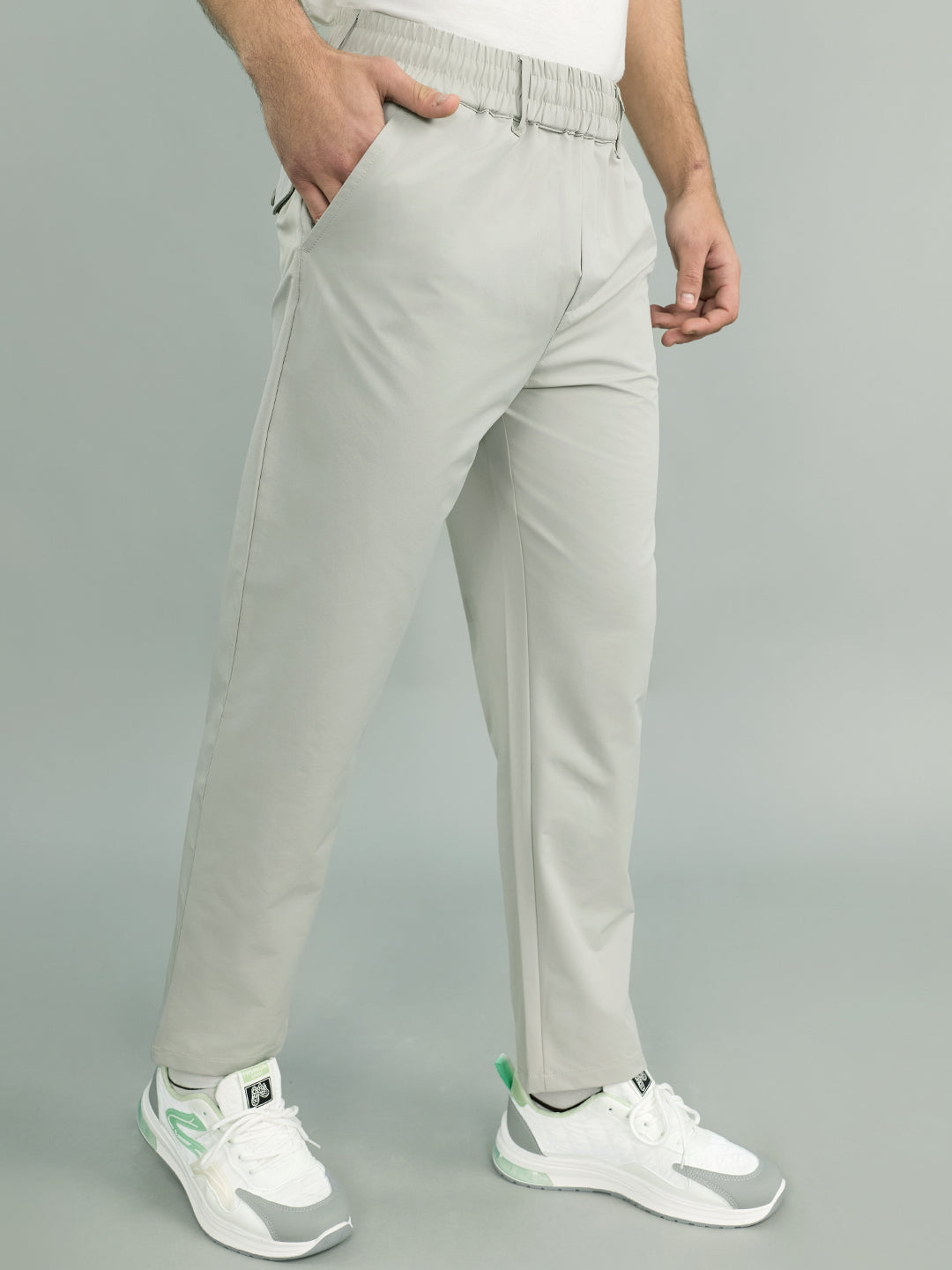 Men Light Grey Solid Regular Fit Lower