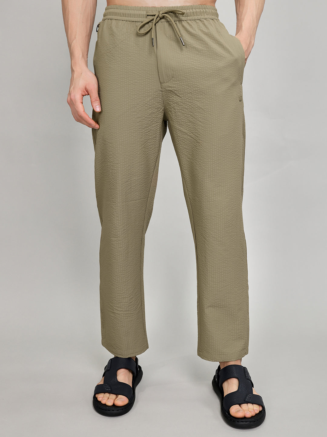 Men Beige Solid Regular Fit Lower