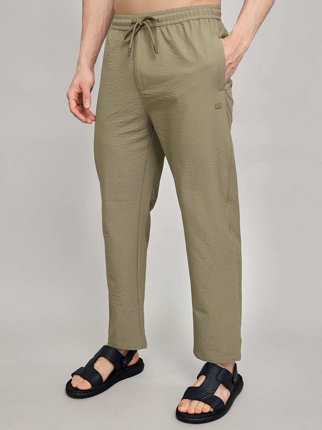 Men Beige Solid Regular Fit Lower