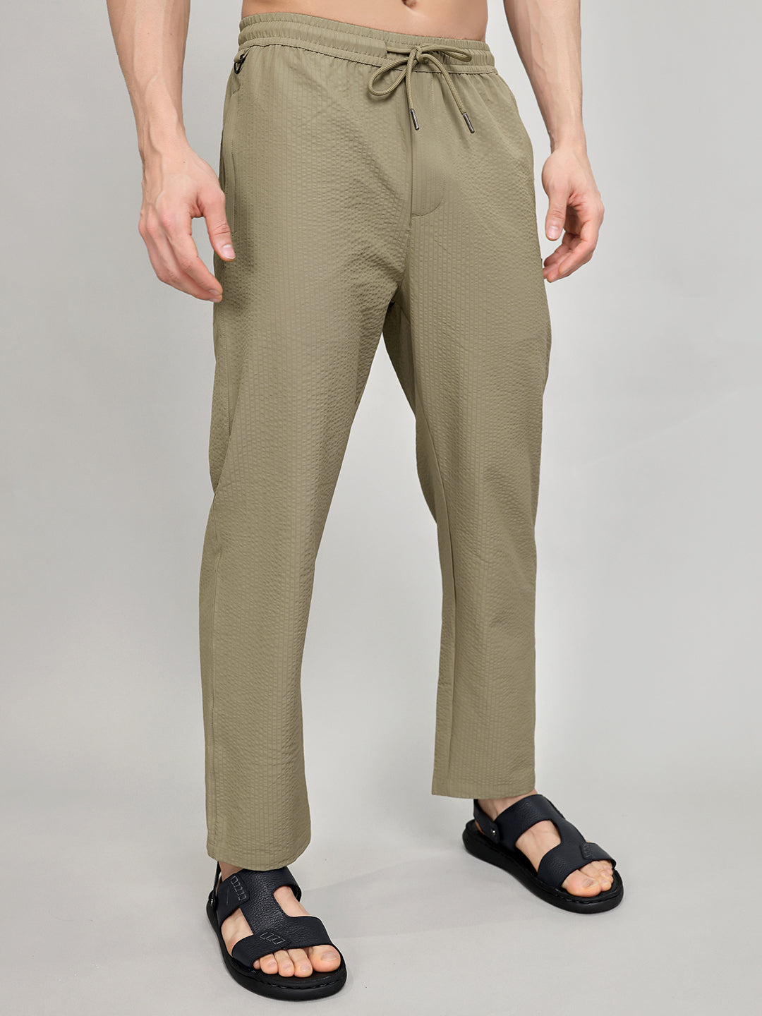 Men Beige Solid Regular Fit Lower