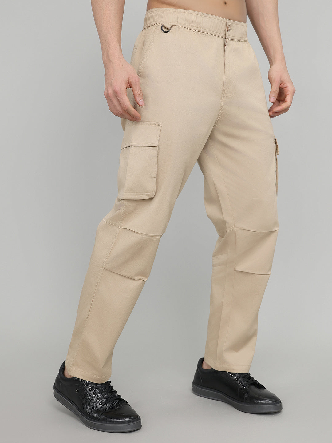 Men Beige Solid Regular Fit Cargo