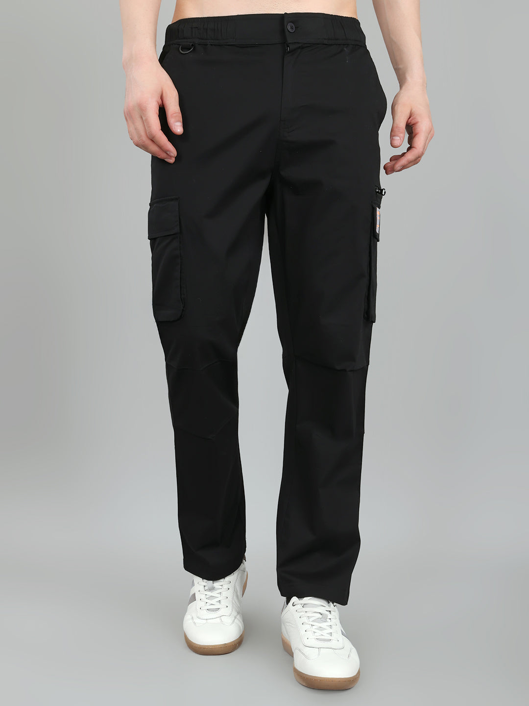 Men Black Solid Regular Fit Cargo
