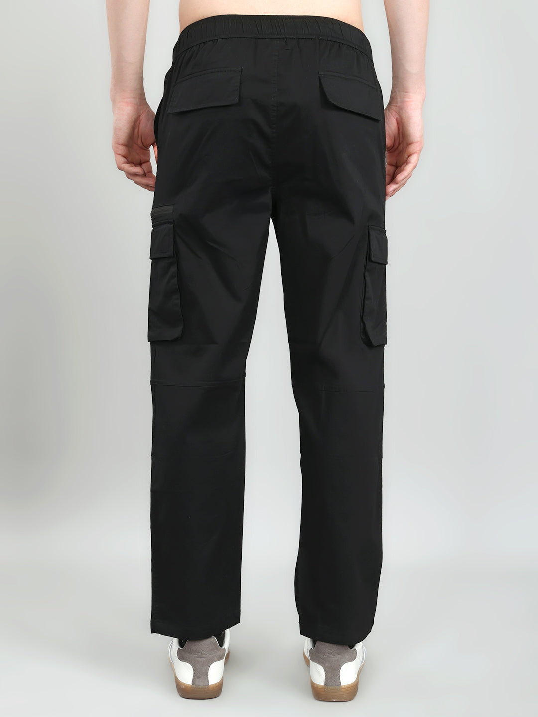 Men Black Solid Regular Fit Cargo